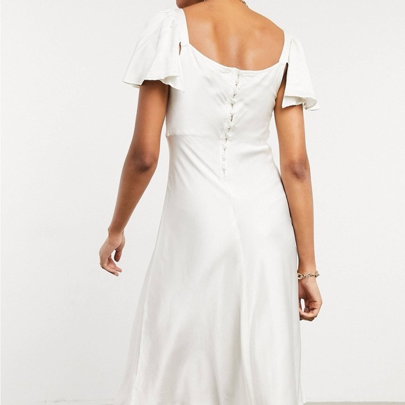 Ghost London Bridal satin midi dress with flutter sleeve in blue grey - Picture 2 of 7